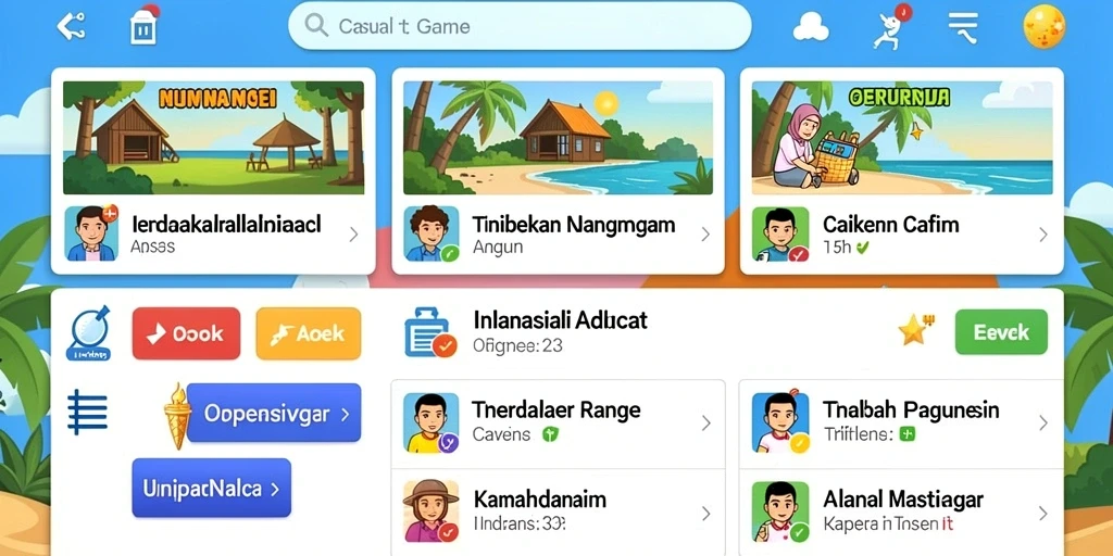 Screenshot menunjukkan antarmuka permainan yang cerah dan interaktif.